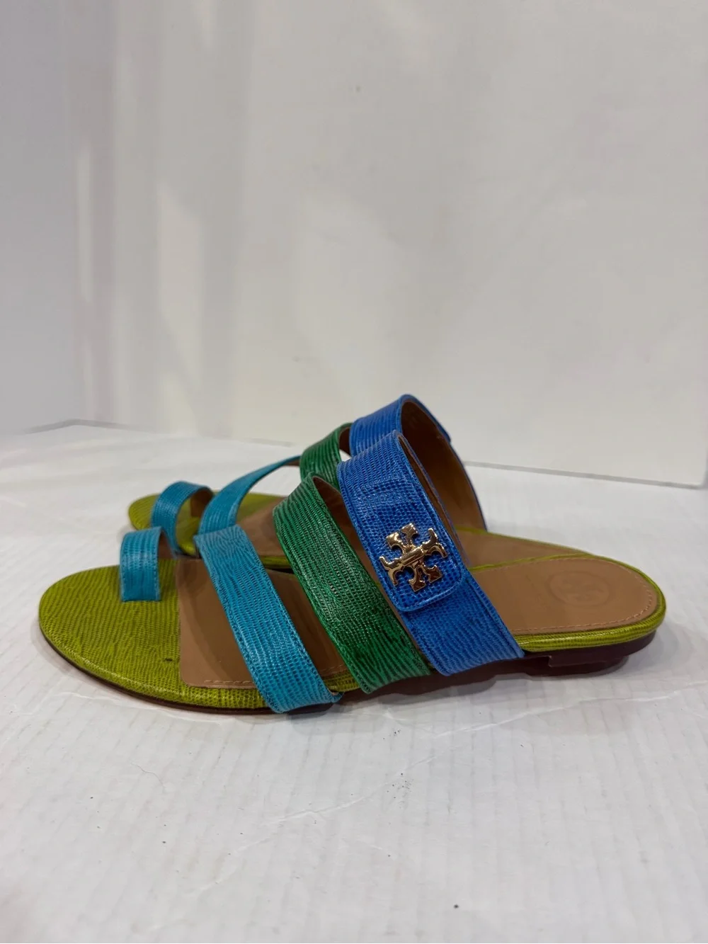 Tory Burch Blue, Teal & Green Triple-Strap Toe-Loop Sandals